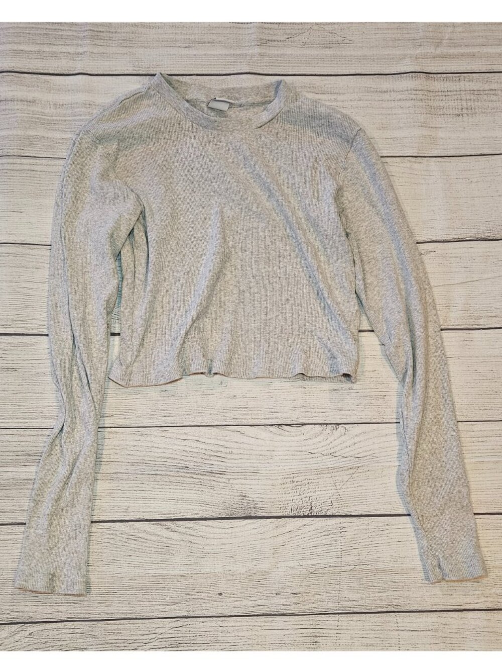 Tna Gray Ribbed Long Sleeve Stretch‎ Cropped Casual Lightweight Top Size L